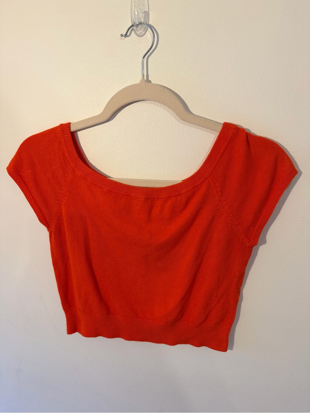 Women's Orange Short Sleeve Cropped Knit Top
